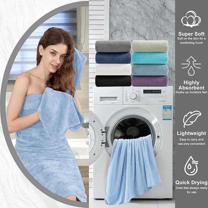 8 Piece Bath Towel Set Blue|2 Oversized Large Bath Sheet, 2 Hand Towels - Image 8