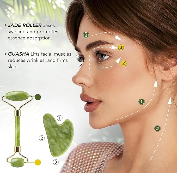 Premium Jade Roller with Gua Sha Set, Natural Green Jade Stone, Face Massage - Image 5