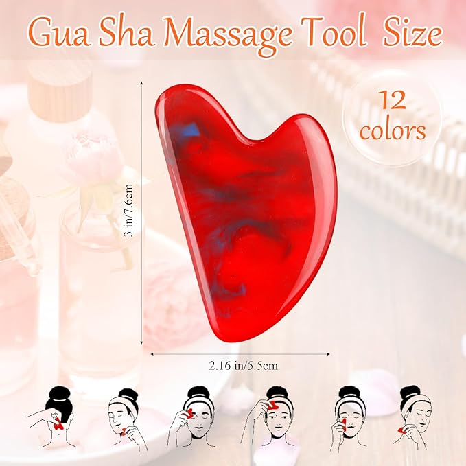 Sherr 12 Pcs Gua Sha Facial Tools Resin Heart Shaped Massage Guasha Tool - Image 2