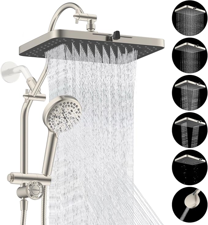 Hibbent cUPC Certified 13'' Shower Head Combo, High Pressure 5 Spray Rainfall by Hibbent