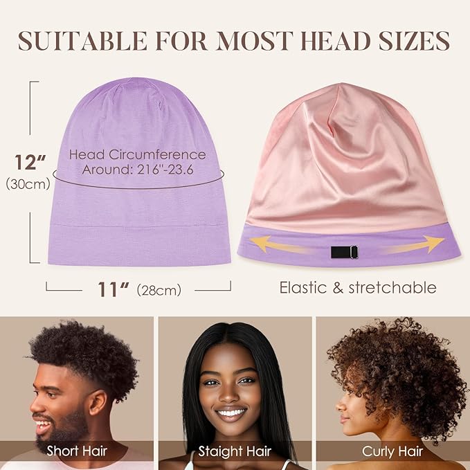 LULUSILK Mulberry Silk Lined Sleep Cap, No More Frizzy Tangled Hair, Stay On - Image 5