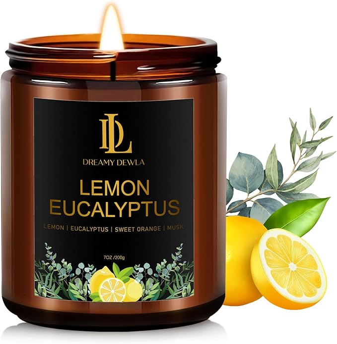 Lemon Eucalyptus Scented Candle, Soy Candles by DLDREAMYDEWLA