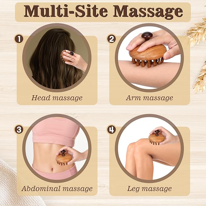 Trinkrittey 2 Pack Wooden Scalp Massager Comb Wooden Hair Brush Head Gua Sha - Image 4