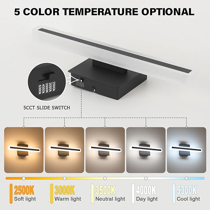 JUSHENG Black Vanity Lights for Bathroom, 5CCT Dimmable Bathroom Light Fixtures - Image 2