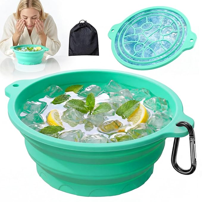 Face Ice Bath Bowl with Built-in Ice Tray, Foldable Silicone Face Bowl by Dtuoen