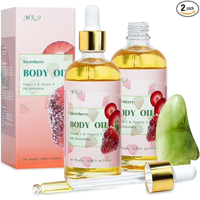 MR.A 2 Pack Strawberry Body Oil Juice Scented, Vitamin E Body Oil after Shower by MR.A