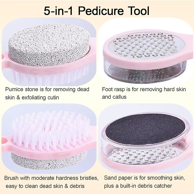 Foot File Callus Remover 5-in-1, Scrubber Brush, Stainless Steel Foot Rasp and - Image 2