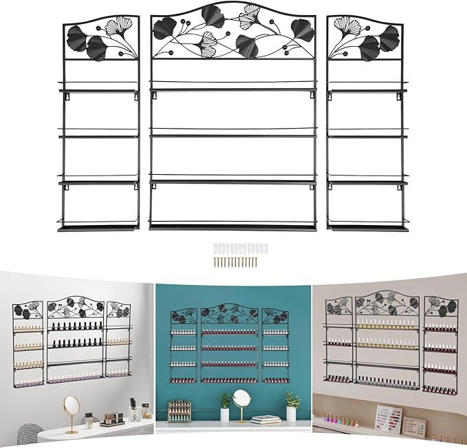 4 Tier Wall-Mounted Nail Polish Storage Racks 3PCS Metal Nail Polish Organizer - Image 7