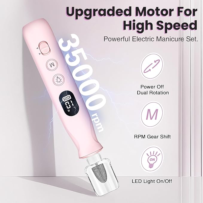 Electric Nail Drill, Cordless 2000 mAh Rechargeable Portable Nail File 12 in 1 - Image 4