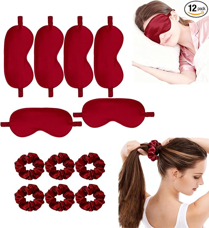 12Pcs Silk Sleep Masks Satin Eye Mask Silky Eyes Cover Blindfold Eyeshade Hair by WJingYiJia