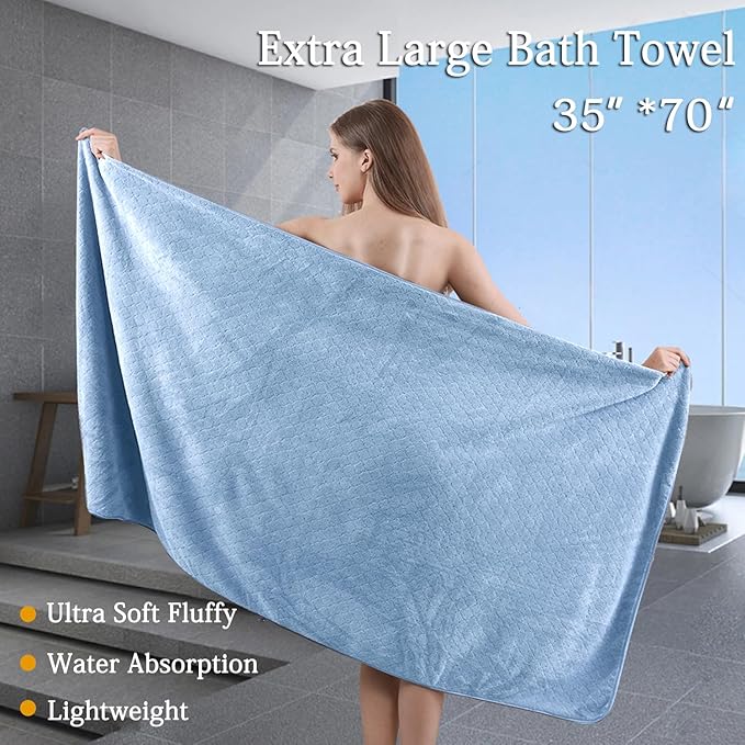 8-Piece Blue Bath Towels Set, 2 Oversized Large Bath Towels Sheet, 2 Hand - Image 2