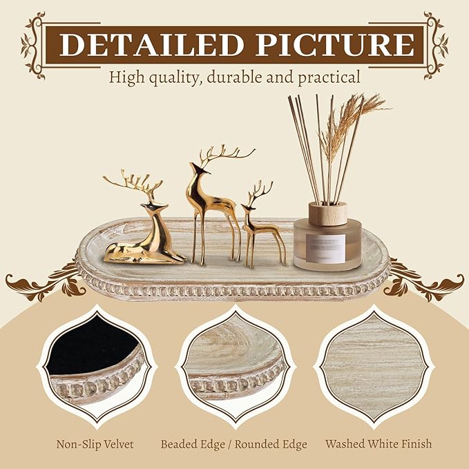MAONAME Oval Long Narrow Wood Tray, Rustic Decorative Tray - Image 3