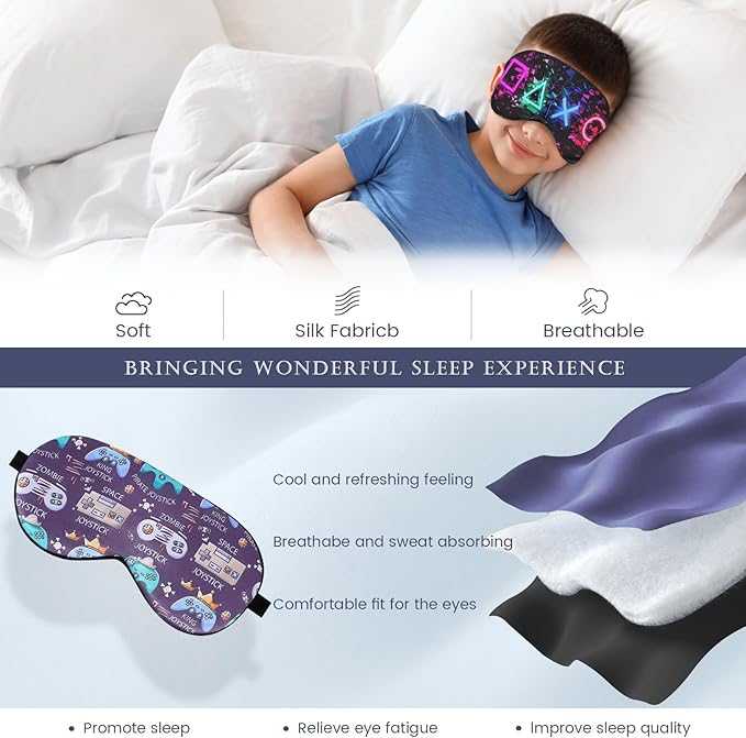2 Pcs Boys Sleep Eye Mask, Guys Blackout Sleeping Silk Mask - Image 2