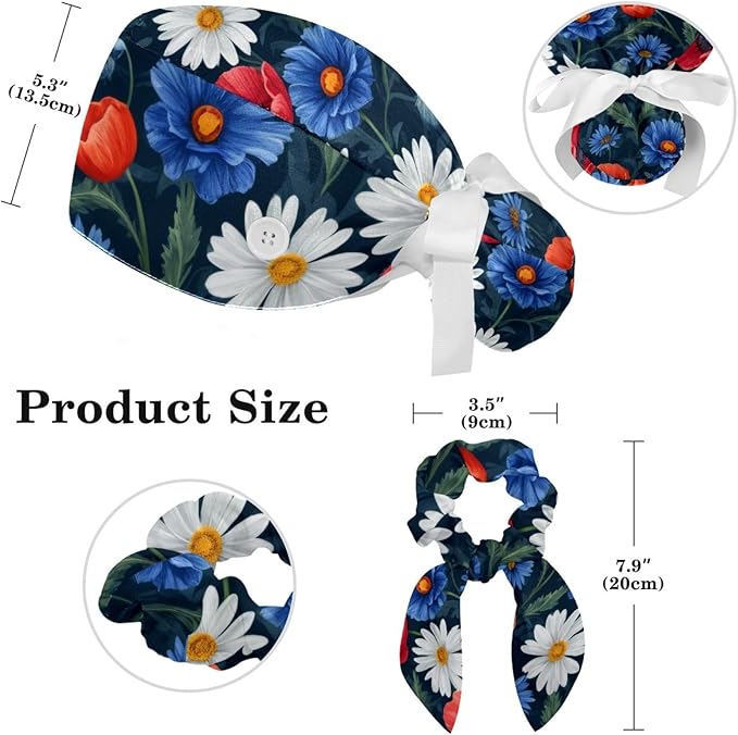 Scrub Cap with Hair Scrunchy, Ponytail Holder Surgical Cap - Image 2