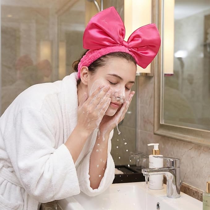 JIAHANG Large Satin Bow Facial Spa Headband, Facial Making Up Shower Skincare - Image 7