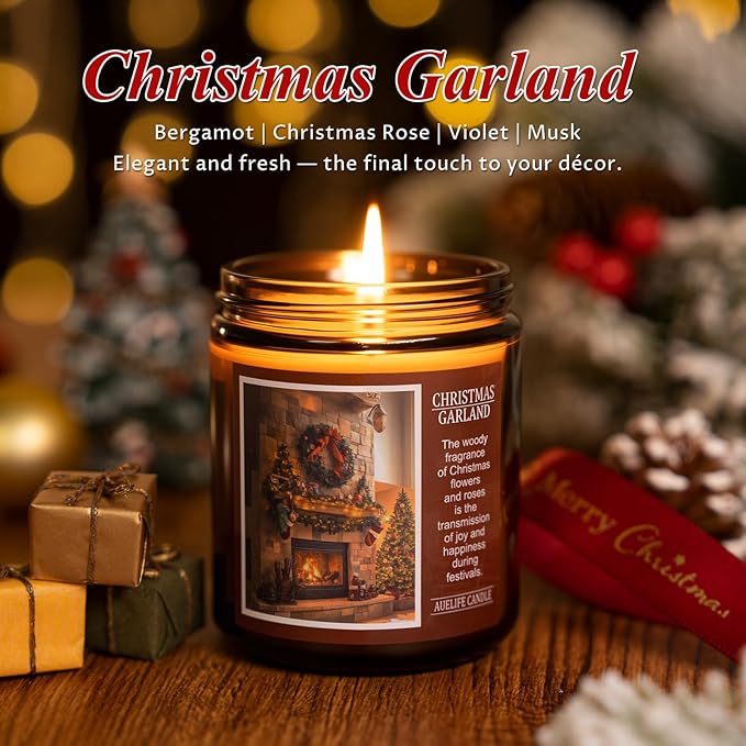 Christmas Candles | Christmas Garland Scented Candle, Holiday Soy Wax Candles - Image 2
