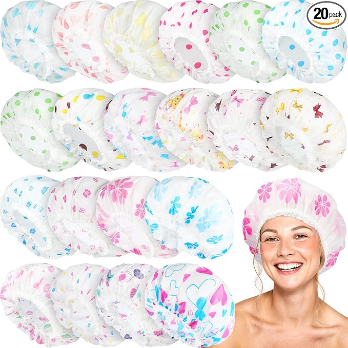 20 Pcs Reusable Plastic Shower Caps by Sureio