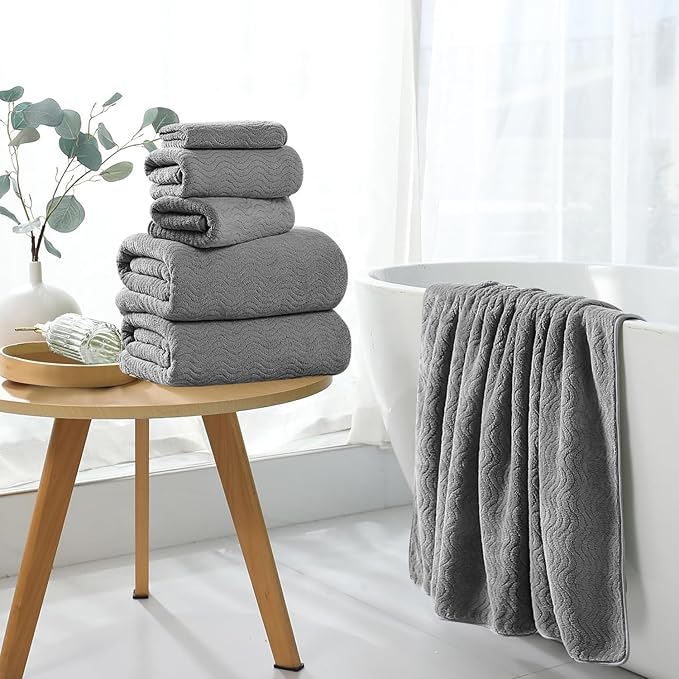 8 Piece Bath Towel Set Grey |2 Oversized Large Bath Sheet, 2 Hand Towels - Image 7