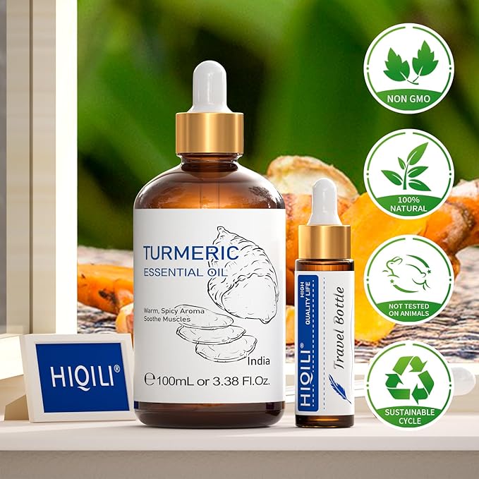 HIQILI 100ML Turmeric Oil for Face Skin Care, Aromatherapy, 100% Pure, Use - Image 8