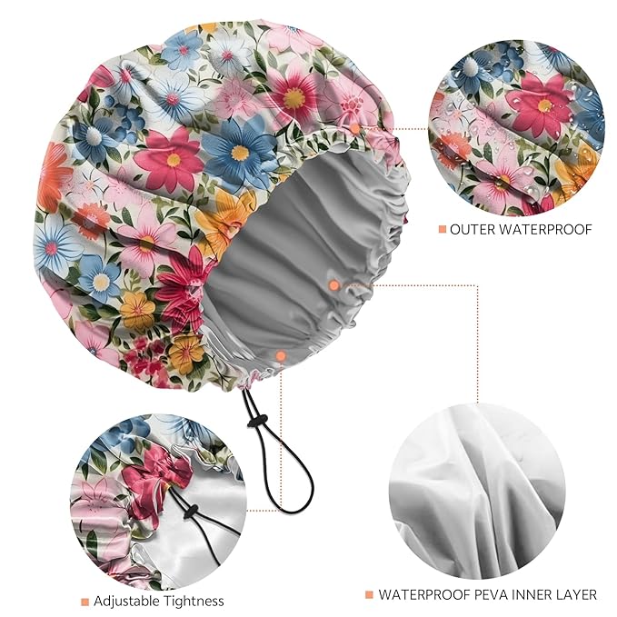 Shower Cap Reusable Double Layer Adjustable Elastic Waterproof EVA Hair Bath - Image 3