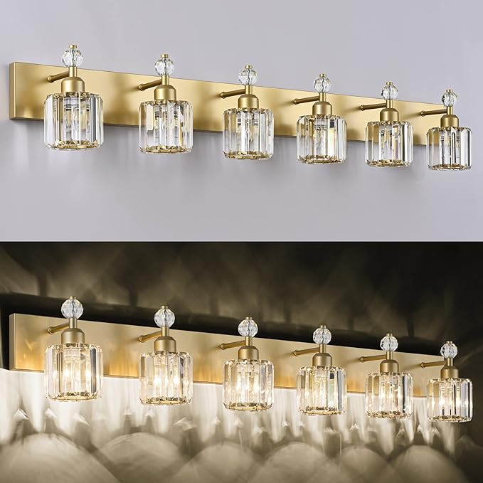 PRESDE 5-Crystal Bathroom Vanity Light Modern Gold Bathroom Lights Fixtures - Image 6