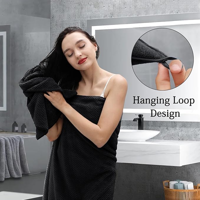 8-Piece Black Bath Towels Set, 2 Oversized Large Bath Towels Sheet, 2 Hand - Image 7