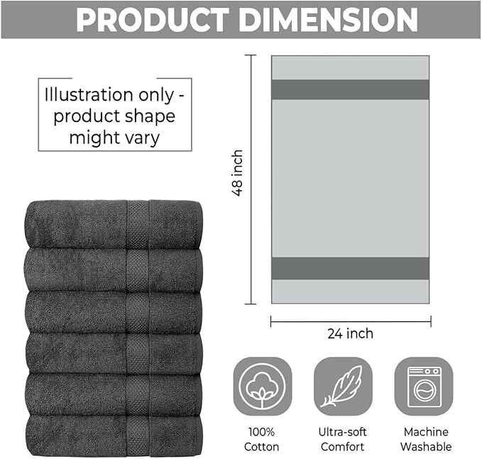 QUBA LINEN Hotel & Spa 100% Cotton Bath Towels Pack of 6, Ultra Soft, Quick Dry - Image 6