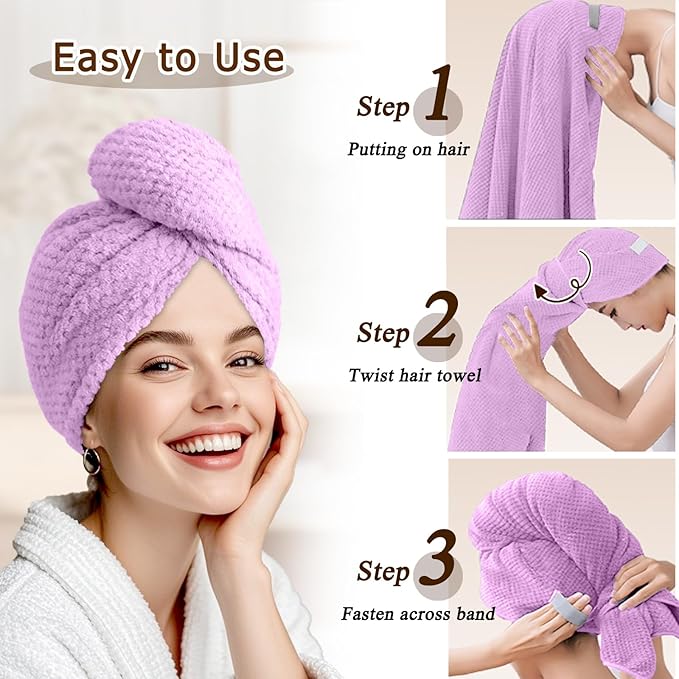 Microfiber Hair Towel Wrap for Women, Quick-Dry Turban, Ultra Absorbent & - Image 3