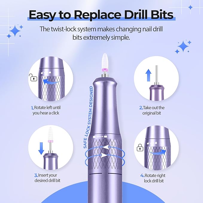 JOSGLOI Electric Nail Drill Professional: Shiny 40000RPM Electric Nail File Kit - Image 3