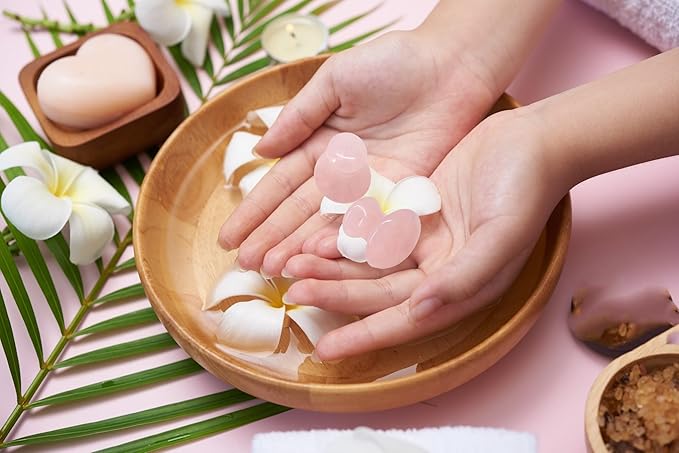 2 Pcs Rose Quartz Jade Mushroom Hot Massage Stones Set Warm Rocks Kit - Image 4