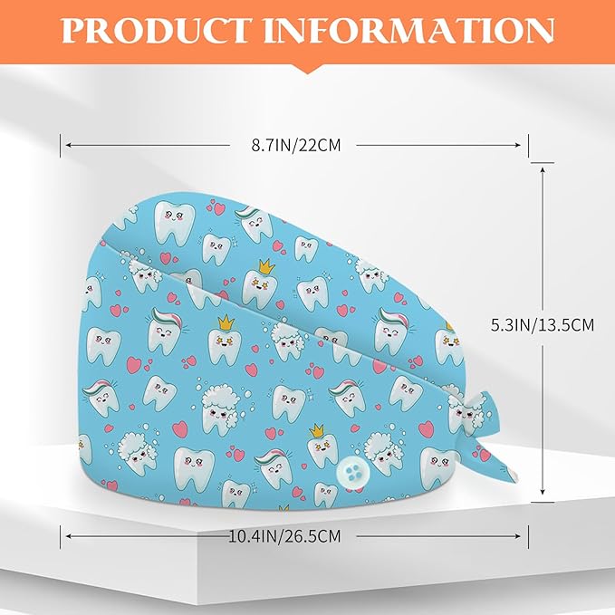 Adjustable Scrub Cap with Buttons & Sweatband, Working Hat with Elastic Tie Back - Image 3