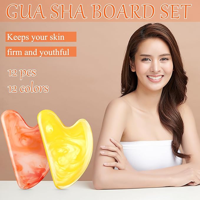 Sherr 12 Pcs Gua Sha Facial Tools Resin Heart Shaped Massage Guasha Tool - Image 6