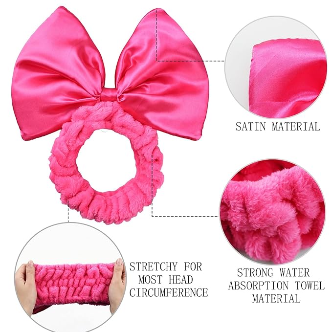 JIAHANG Large Satin Bow Facial Spa Headband, Facial Making Up Shower Skincare - Image 6