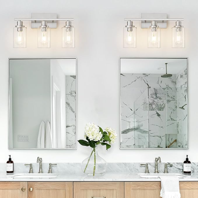 3 Light Bathroom Light Fixtures Brushed Nickel Vanity Light Over Mirror Modern - Image 2