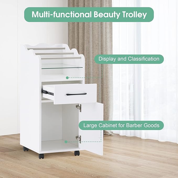 BarberPub Salon Cart with Storage Cabinet with Engineered Wood, Rolling Salon - Image 3