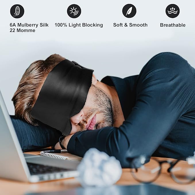 100% Mulberry Silk Eye Mask Blackout Sleeping Eye Cover - Image 2