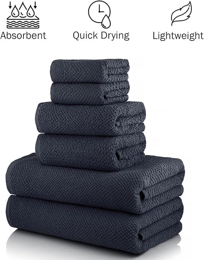 CASA COPENHAGEN Popcorn Textured 6 Pieces Towel Set- Navy Blue, 550 GSM 2 Bath - Image 3