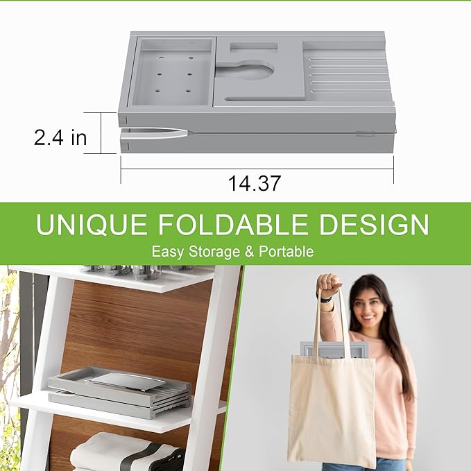 Bathtub Caddy Tray for Tub, Foldable Bath Table Trays, Bamboo Shelf - Image 4