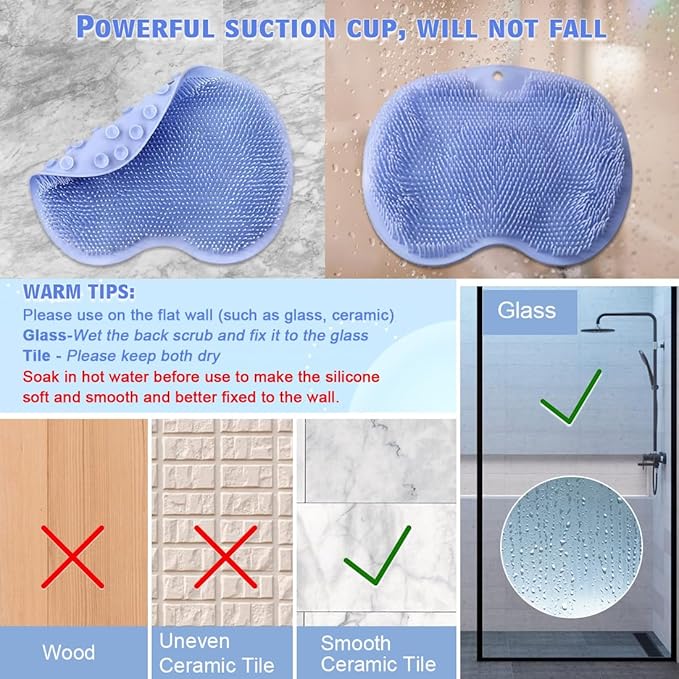 1 Pcs Shower Back & Foot Scrubber, Wall Mounted Back Scrubber Silicone Bath - Image 7