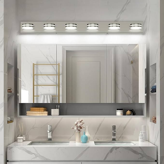6-Light Nickel Bathroom Vanity Light Over Mirror, LED Vanity Lighting Fixtures - Image 6
