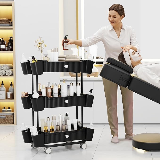 3 Tier Drawer Beauty Cart with 12 Movable Storage Organizer, Thickened ABS & - Image 7