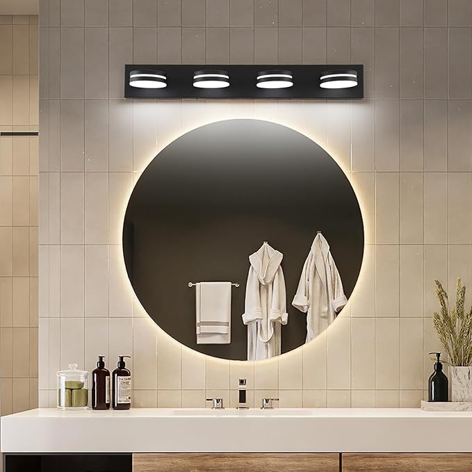 4-Light Bathroom Vanity Light, Matte Black Bathroom Light Fixtures Over Mirror - Image 7