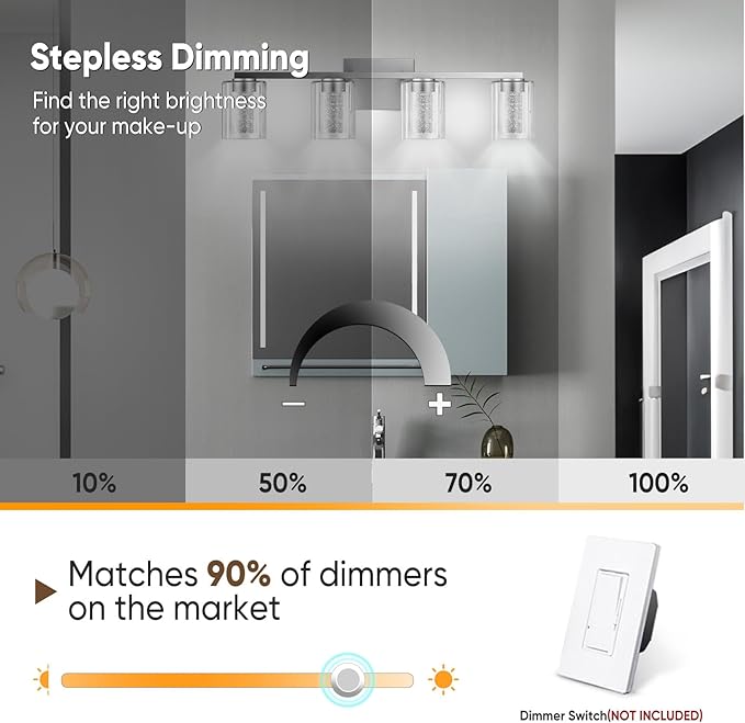 LED Modern Bathroom Light Fixtures Over Mirror, 4-Light Brushed Nickel Vanity - Image 9