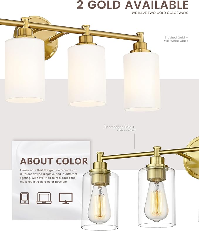 FEMILA Vanity Lights for Bathroom, Modern 4-Light Gold Bathroom Light Fixture - Image 5