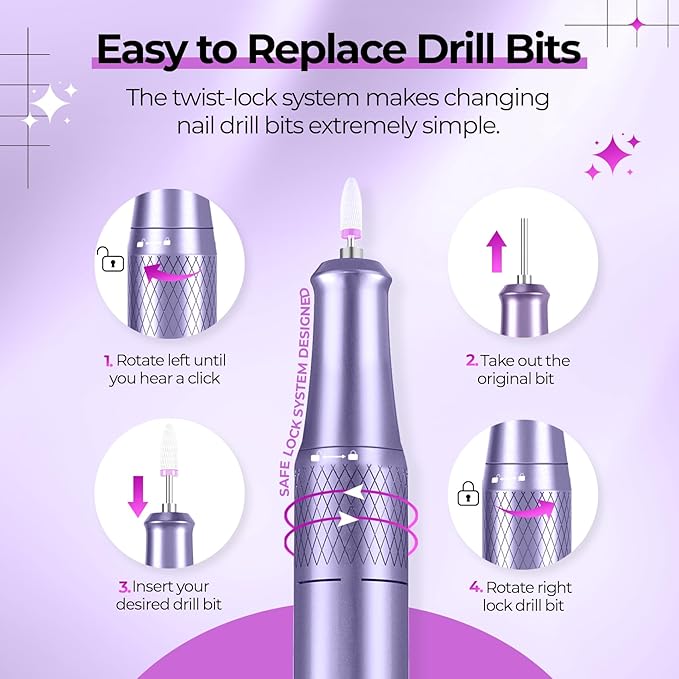 JOSGLOI Electric Nail Drill Professional: 40000RPM Electric Nail File Kit E - Image 3