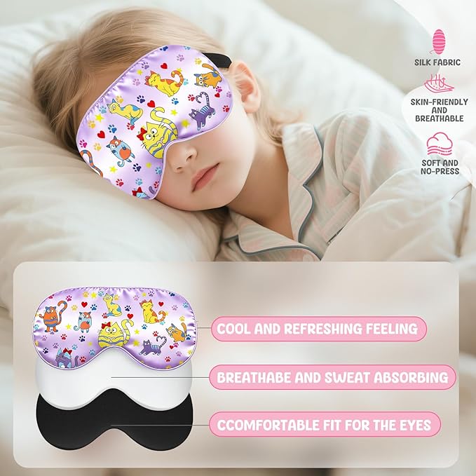2 Pcs Sleep Mask for Kids Girls, Silk Eye Covers for Sleeping, Adjustable Strap - Image 6