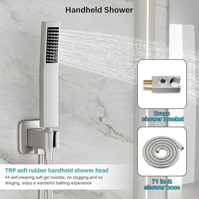 FPXRNG Shower Faucet Set Bathroom Square Rain Shower Head and Handle Set - Image 4