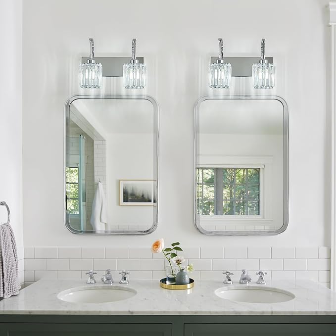 Crystal Vanity Lights 2-Light Chrome Wall Lamp Modern Crystal Bathroom Light - Image 7
