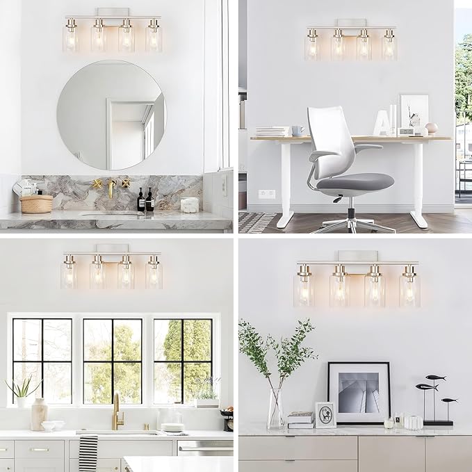 4 Light Bathroom Light Fixtures Brushed Nickel Vanity Light Over Mirror Modern - Image 5
