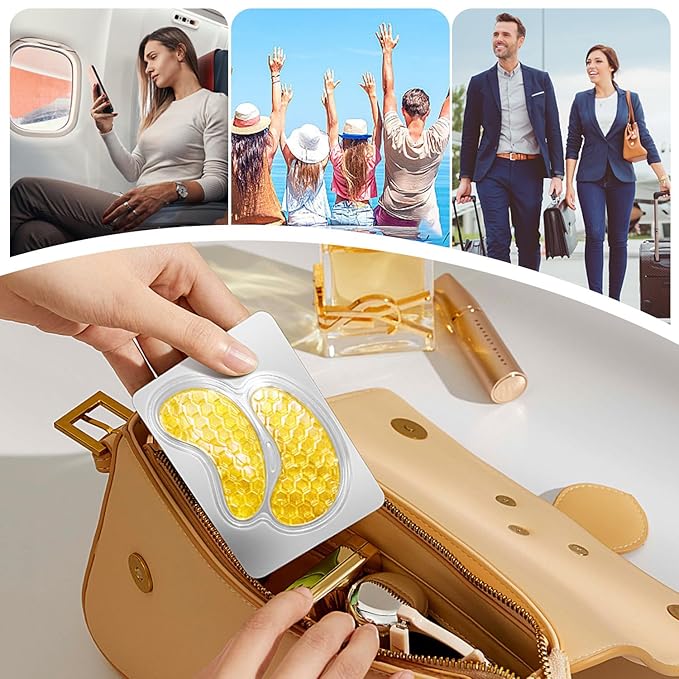 24K Gold Eye Mask 60Pcs, 5 Portable Golden Collagen Under Eye Patches, 30 Pairs - Image 8